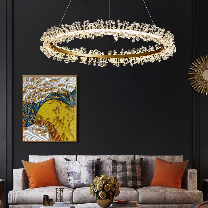 Contemporary Ring Chandelier Pendant Light Crystal Suspension Pendant Light for Living Room