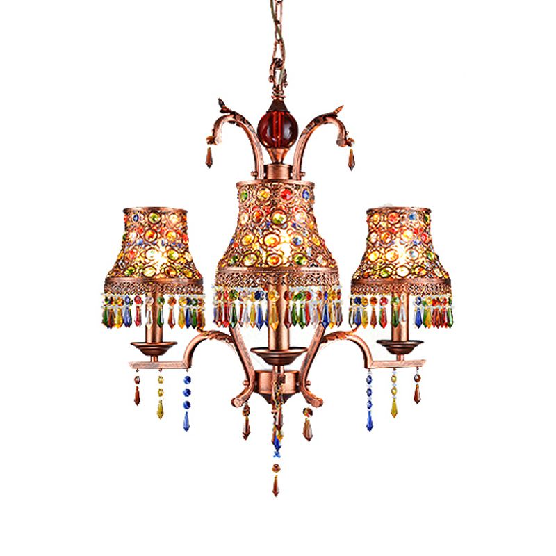 Metal Copper Chandelier Light Fixture Bell 3/5/8 Bulbs Bohemian Ceiling Pendant for Living Room