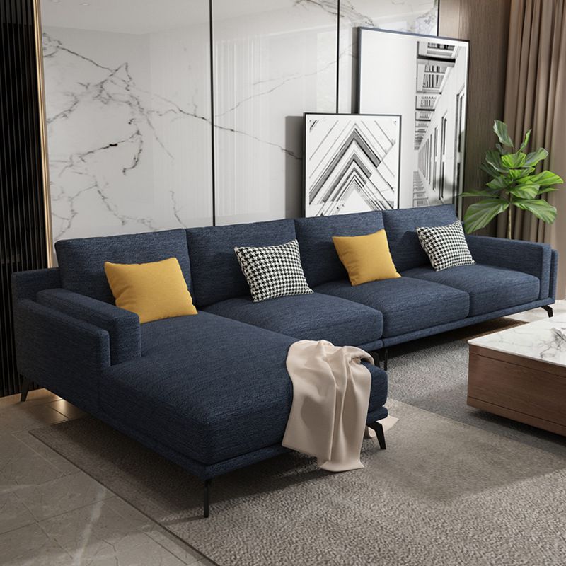 L-shape 4-seater Fabric Sectional Slipcovered Square Arm Sectional