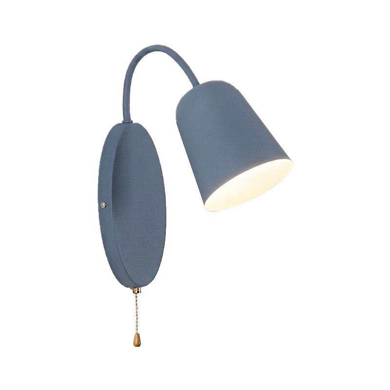 Modern Cone Sconce Light Fixture 1 Light Wall Mounted Lighting with Metal Shade and Pull Chain in Pink/Yellow/Blue/Green