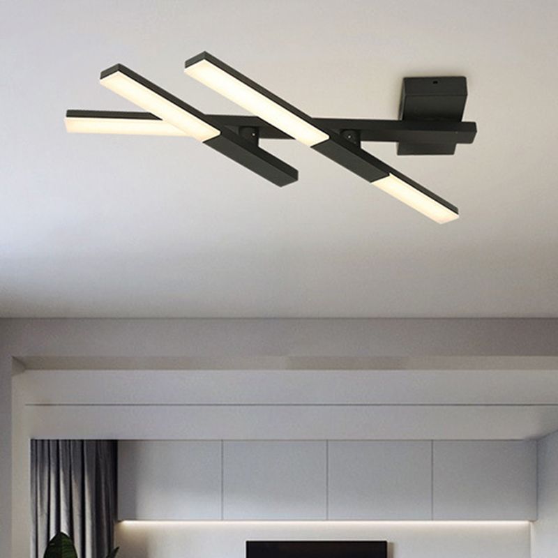 Black Linear Ceiling Mount Light Modernism Metal 27" Wide LED Flush Light Fixture in Natural Light/Remote Control Stepless Dimming