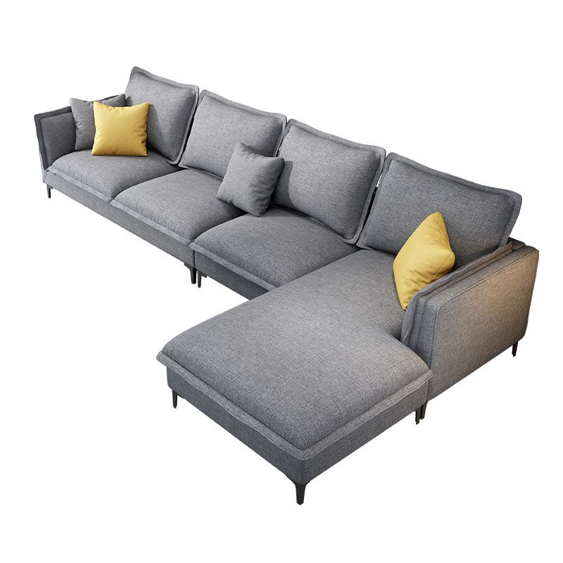 Linen Modern Square Arm Sectional 4-seater Sectional with 4 Pillows
