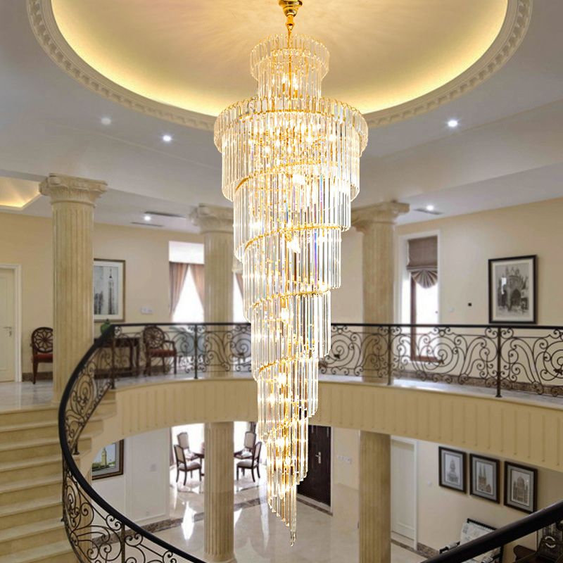 12 têtes lampe de suspension de plafond de style simple en spirale en spirale à tige de cristal clair lustre