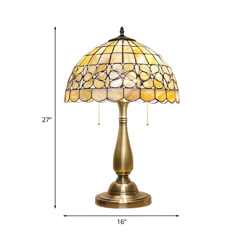 Lampada da comodino a ciotola smerlata oro Tiffany 2 luci illuminazione da guscio con interruttore a catena a trazione