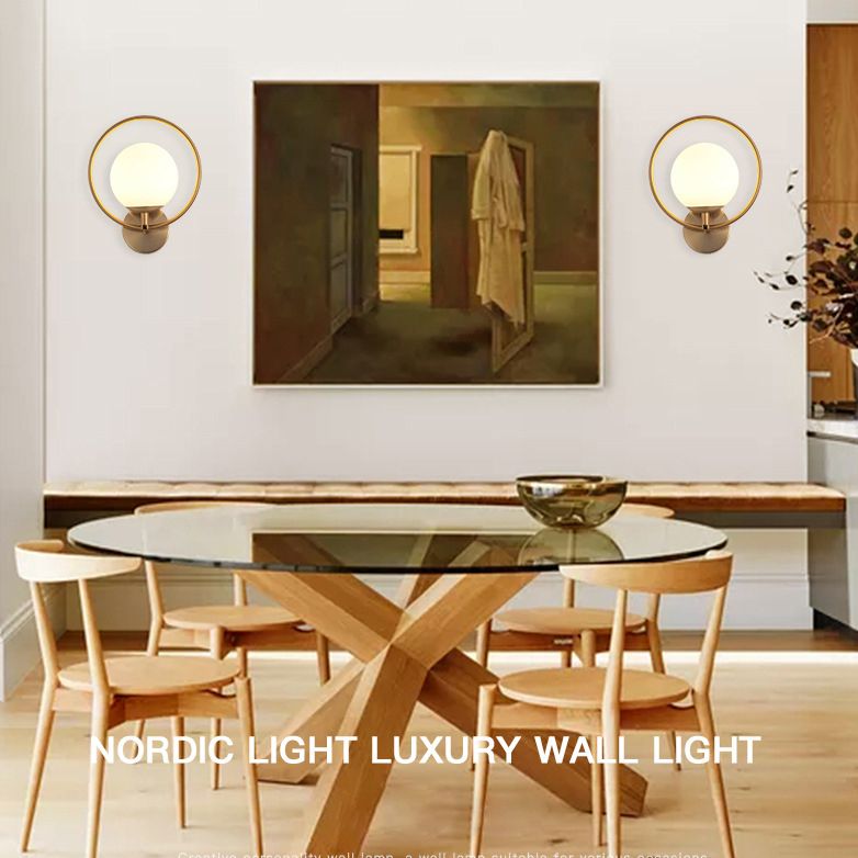 1-Light Oval Wall Sconce Modern Simple Style Glass Wall Lighting in Gold