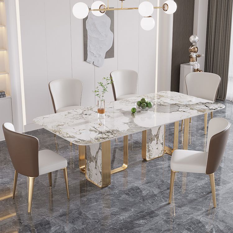 Rectangle Luxury Dining Table Sintered Stone Top Metal Base Home Kitchen Desk