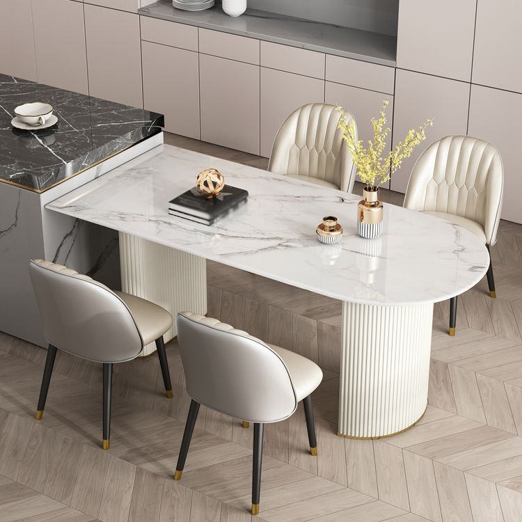 Zeitgenössischer Stil Stein Esstisch Doppelte Sockel Basis Freiformtisch für Zuhause