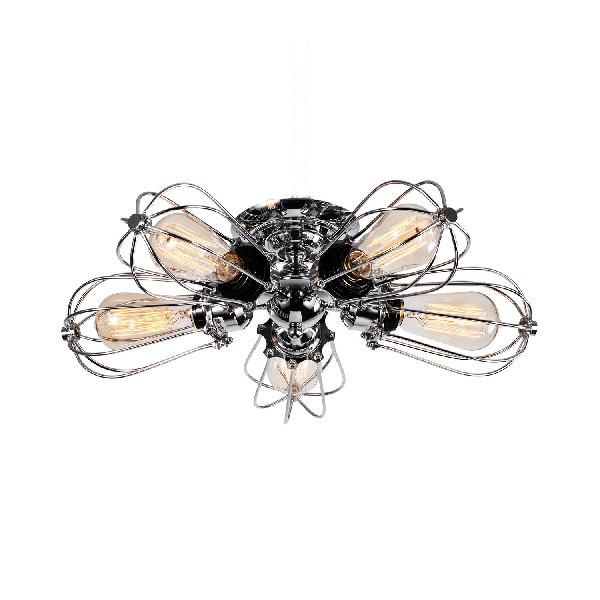 Bulb Shaped Iron Semi Flush Ceiling Light with Wire Guard Vintage Style 3/4/5 Lights Indoor Ceiling Light in Black/Silver