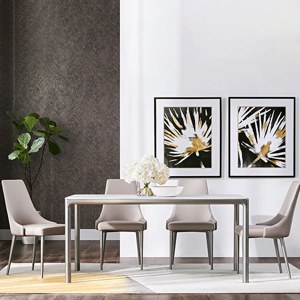 White Stone Top Dining Table Stainless Steel 4 Legs Dining Table