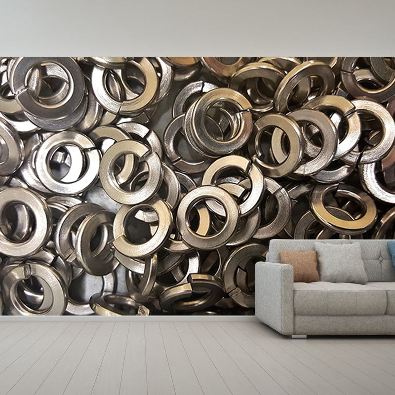 Metal Nut Industrial Mural Wallpaper for Cafeteria Living Room, Waterproofing