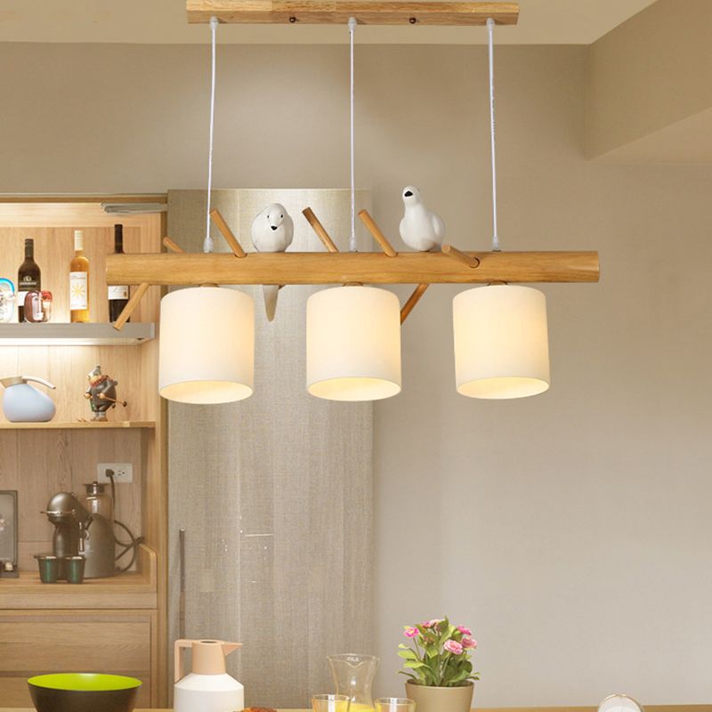 Pendre d'île de branche contemporaine Light Wining Dining Dining Plafond Light avec une nuance en verre à crème cylindrique