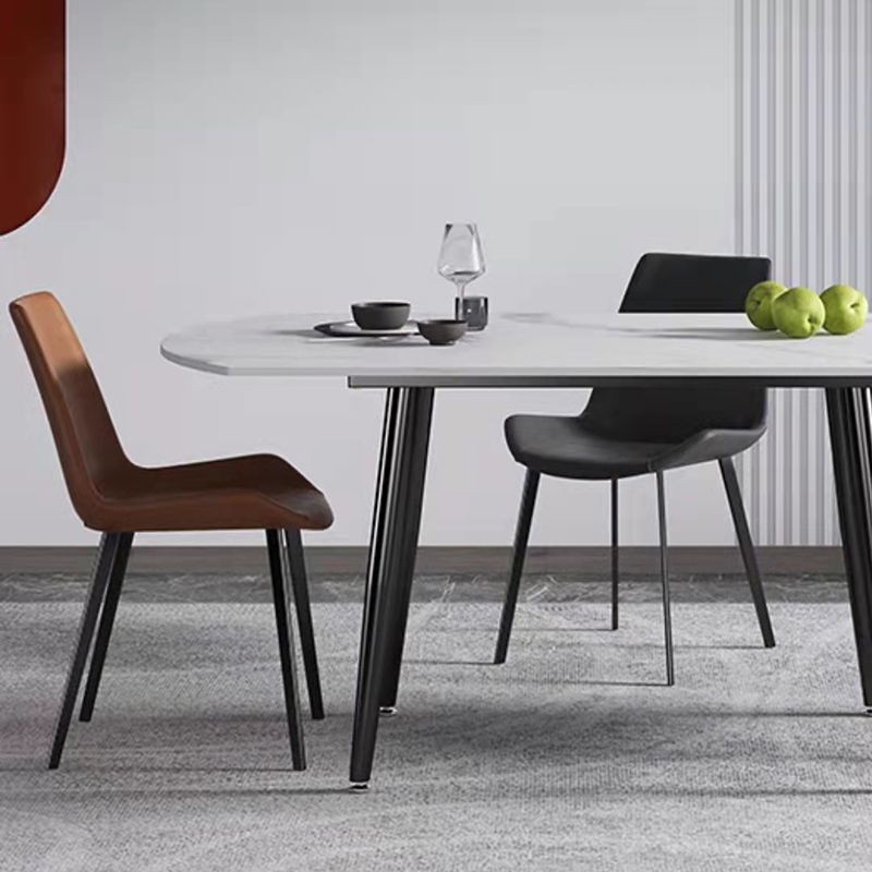 White Stone Dining Table Set with Leather Chairs 3/5 Pcs Modern Dinette Set