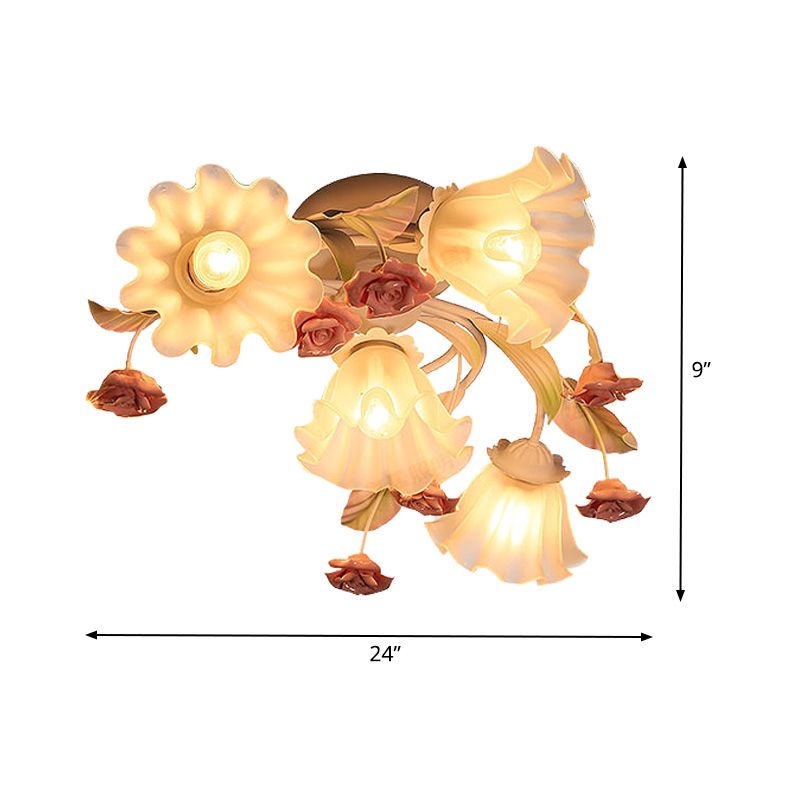 Wit 4/7 lichten plafondspoeling Koreaanse tuin metalen bloem semi -mount verlichting voor woonkamer
