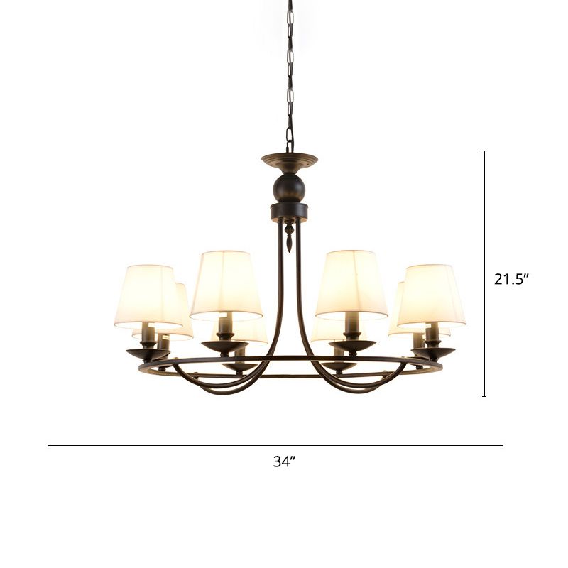 Conical Chandelier Country Style Fabric Pendant Lighting Fixture for Dining Room