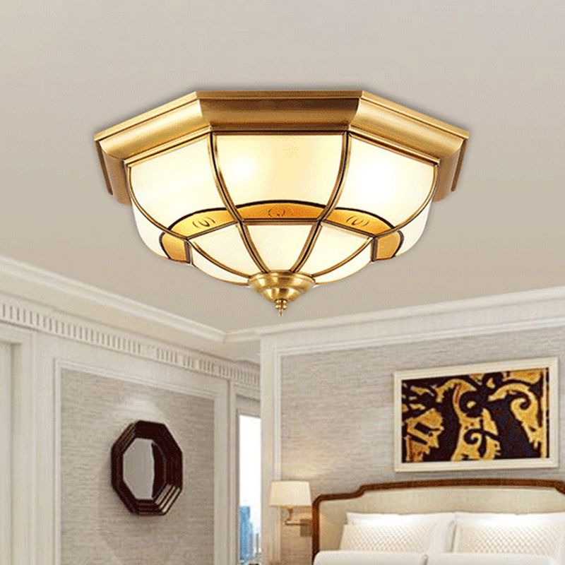 3/4/6 lampen achthoekig inbouwlicht vintage messing matglazen paneel klein/middelgroot/groot plafondlamp