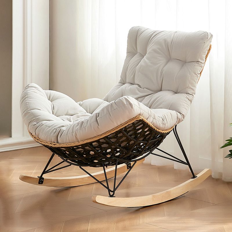 Modern Cushions Rocker Chair Metal Frame Nailheads Design Spindle Rocker Chair