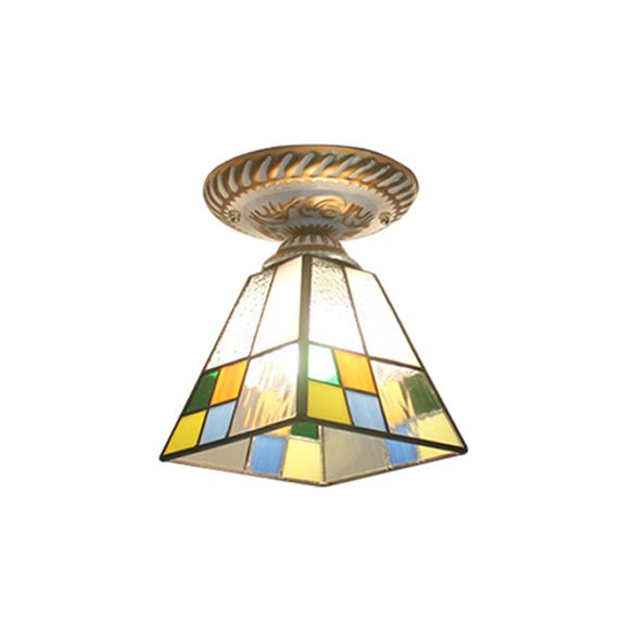 Multi-Colored Craftsman Ceiling Mount Light 1 Light Tiffany Ceiling Fixture for Hallway
