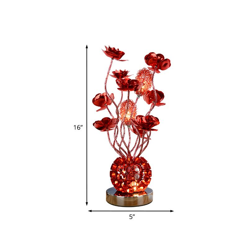 Lampada da notte decorativa globale Lampada da scrivania a LED in alluminio con bastone curvo con decorazioni in rosa in rosso
