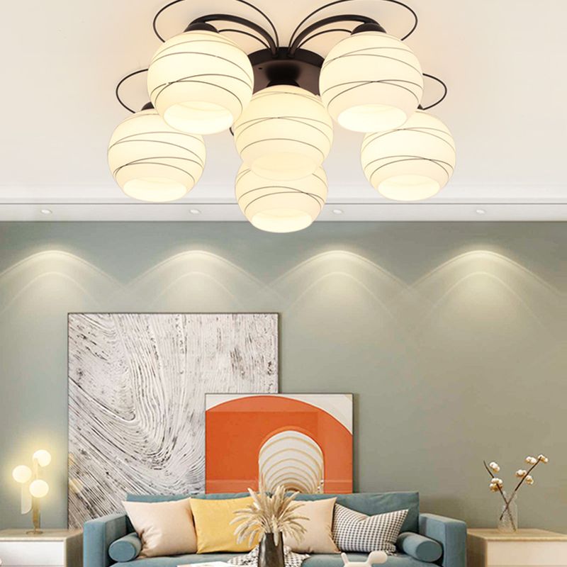 Black Shaded Semi Flush Mount Light Simple-Style Glass Living Room Ceiling Light