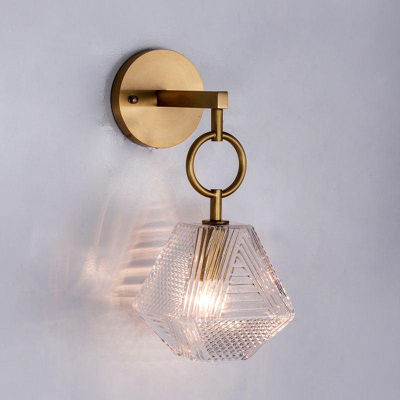 Modern Luxury Wall Sconce Copper Geometric Hanging Wall Lamp with Glass Shade