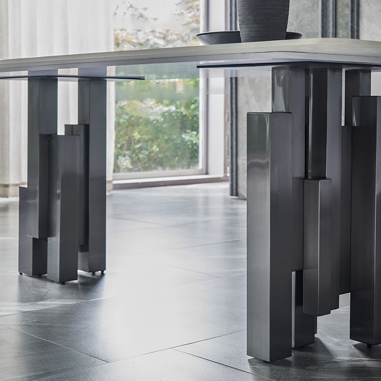 Modern Style Sintered Stone Dining Set with Grey Rectangle Shape Table and Double Pedestal Base