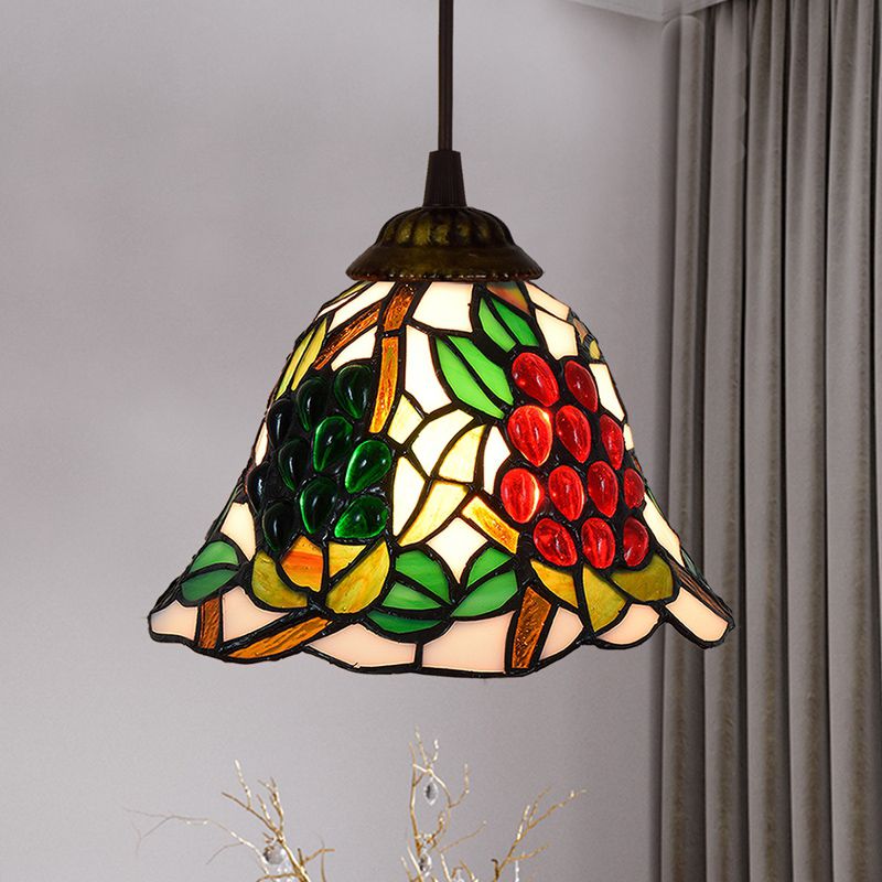 Shaded Pendant Light 1 Bulb Stained Art Glass Tiffany Suspension Light Fixture for Corridor