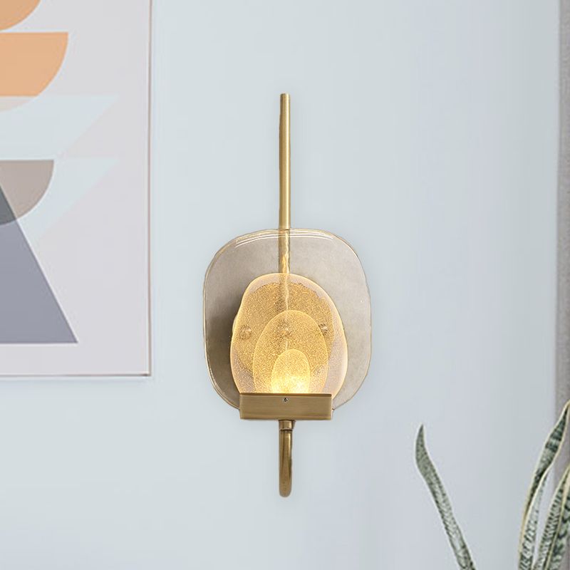 Geometric Clear Glass Wall Light Colonialist 1-Head Bedroom Wall Sconce Lighting Fixture in Gold