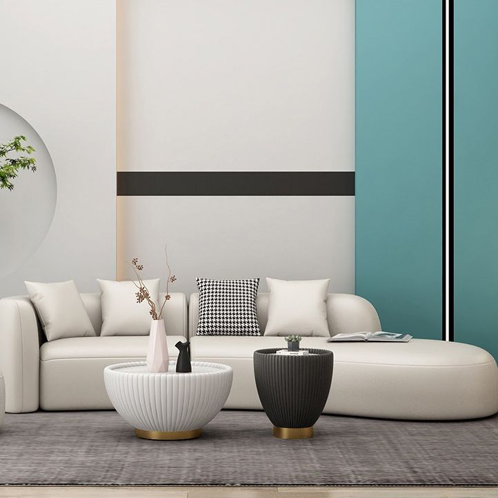White Curved Seating Tight Back Tuxedo Arm Sofa for Living Room