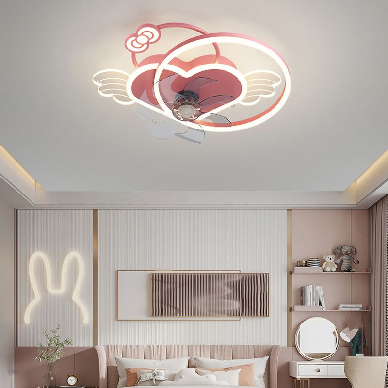 7-Blade Fan with Light Children Pink/Blue Ceiling Fan for Bedroom