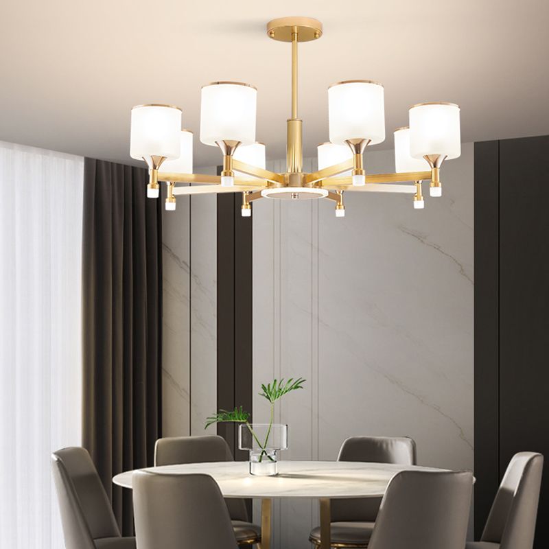 Modern Creative Cylindrical Pendant Light Lacquered Iron Chandelier with White Glass Shade