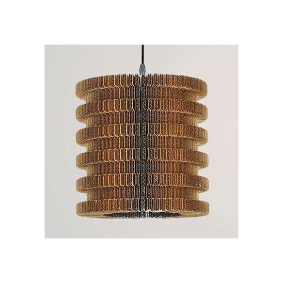 Woven Shade Hanging Lighting Asian Style Corrugated Paper 1 Bulb Restaurant Pendant Lamp in Beige/Brown