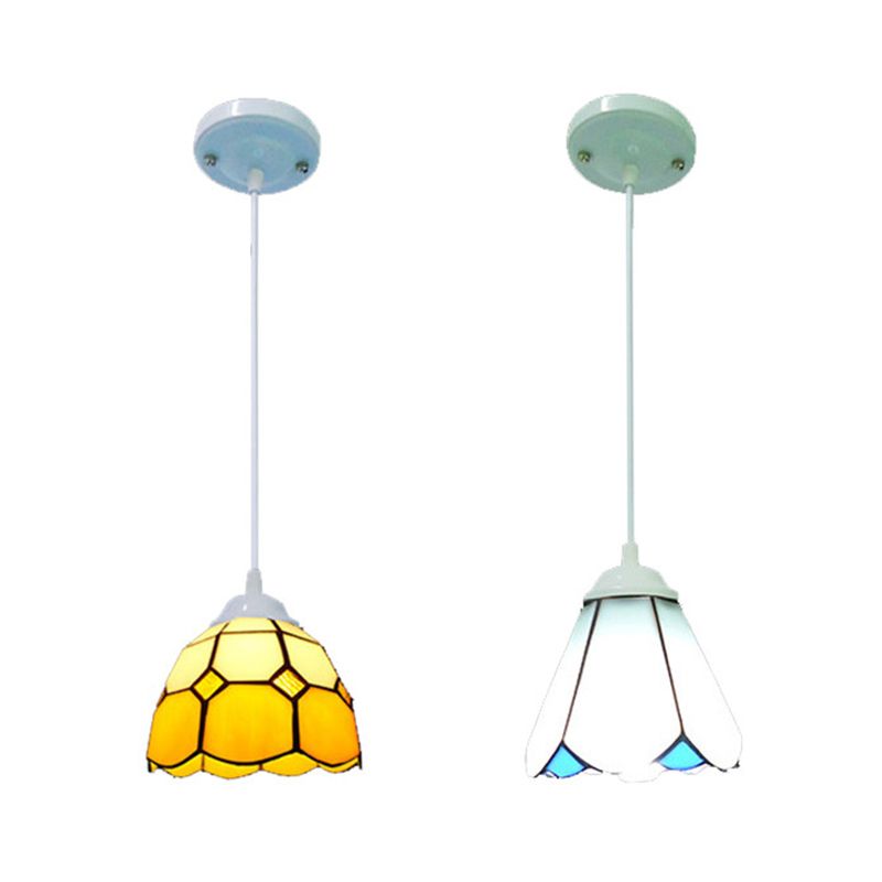 Art Glass Suspension Pendant Light Tiffany Bowl Hanging Pendant for Dining Room