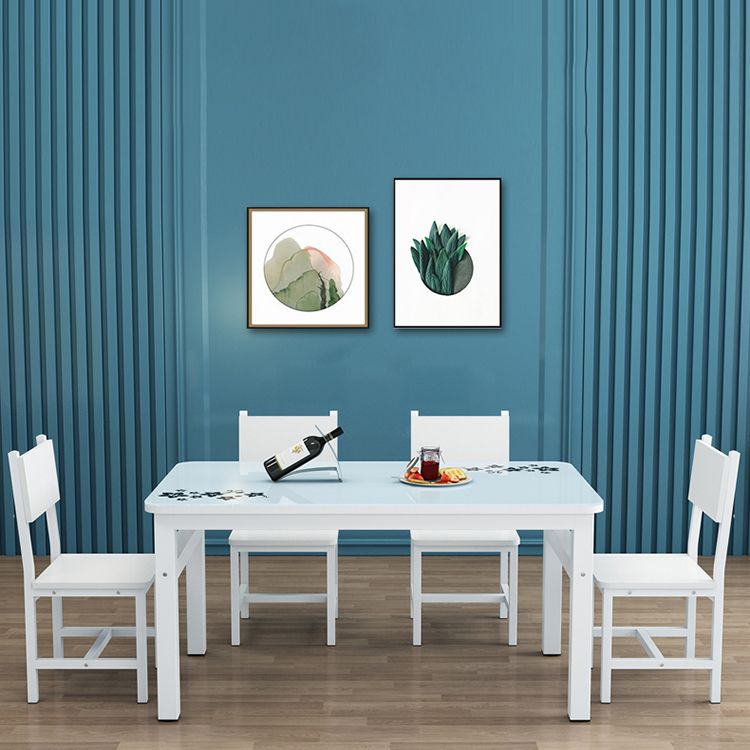Modern White Rectangular Glass Top Dining Table with Double Pedestal