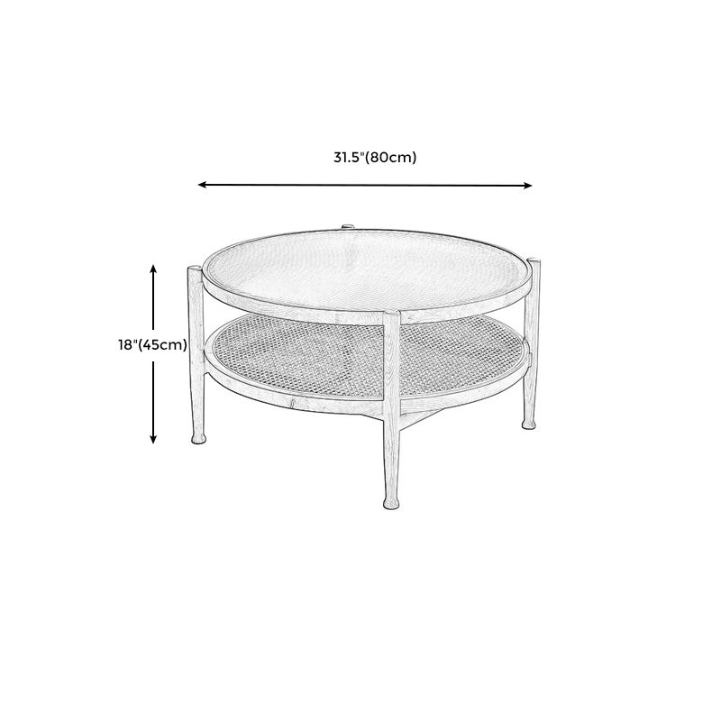 Modern Wood 4 Legs 1 Coffee Table with Shelf Round Glass Table