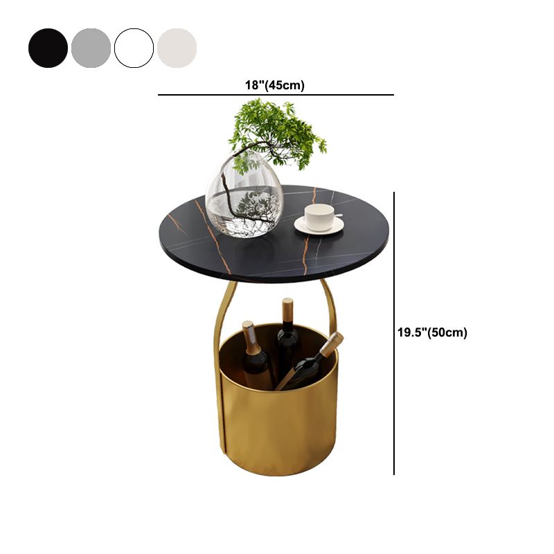 19.6" Tall Modern Round Slate Top Side Table Iron Pedestal End Table