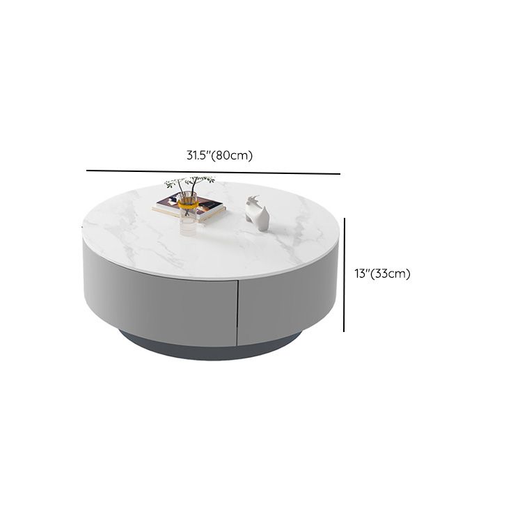 Drum Coffee Table Contemporary Stone Cocktail Table with 2 Storage Drawers
