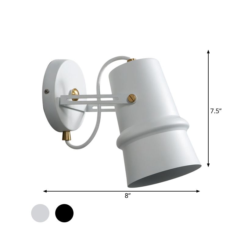 Black/White Cone Wall Lamp Vintage Iron 1-Head Living Room Adjustable Wall Sconce Lighting Fixture