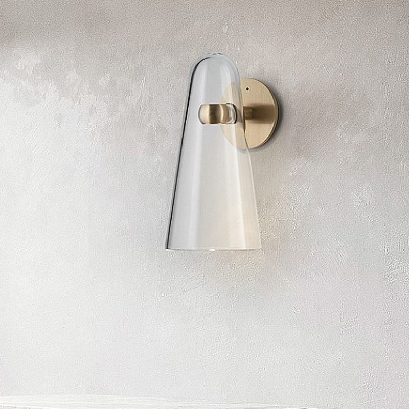 1 Head Kitchen Wall Mount Lighting Minimalist Gold Wall Sconce Lamp with Cone Clear Glass Shade