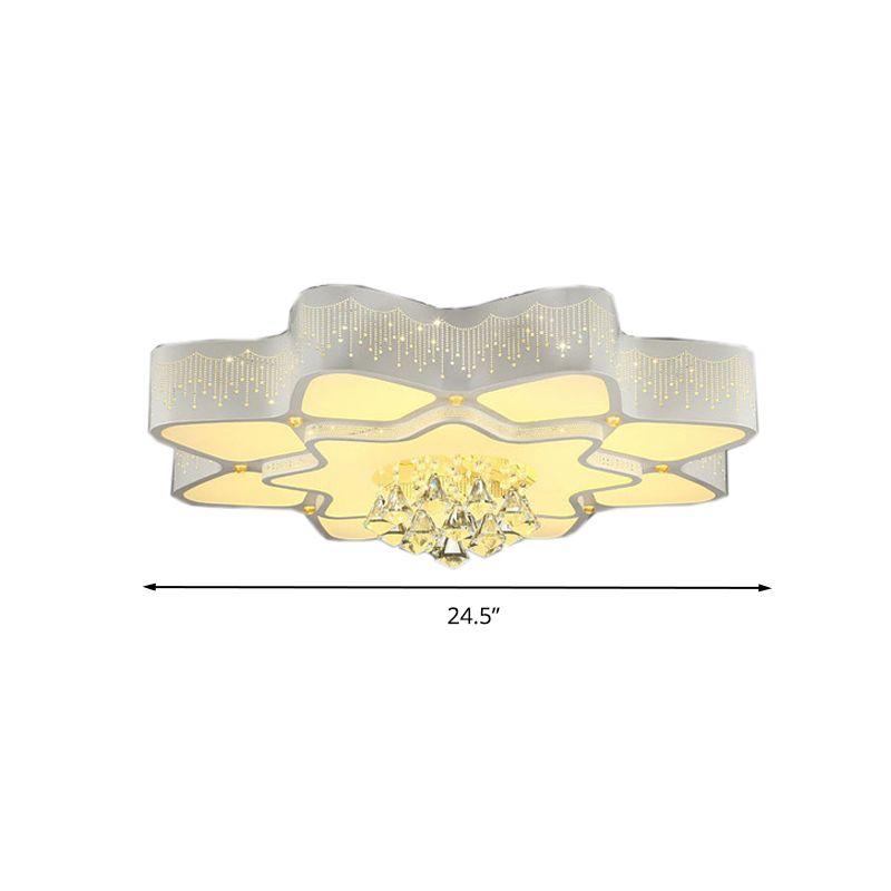 21"/24.5"/31.5" W Flower Crystal Flush Mount Lamp Modern LED Living Room Ceiling Mounted Fixture in White