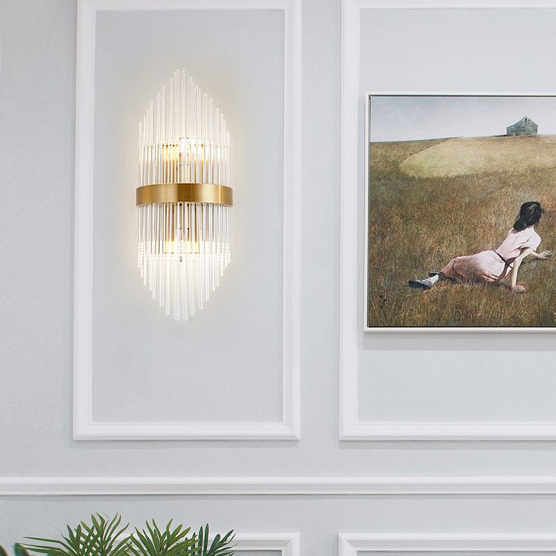 Crystal Rod Shield Wall Mount Light Postmodern 2/3 Heads Gold Sconce Light Fixture for Living Room