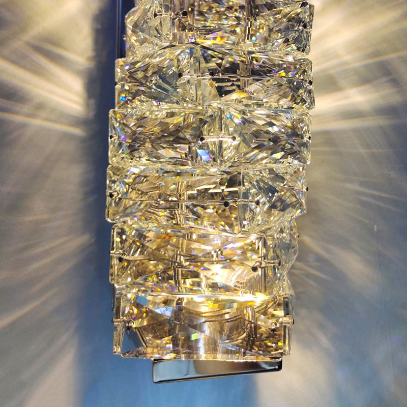 Lámpara de pared de acero inoxidable de pared LED rectangular moderna de lujo con sombra de cristal