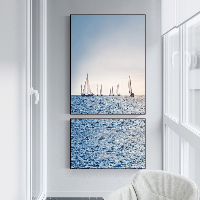 Photographs Seascape Wall Art Print Multi-Piece Modern Bedroom Canvas in Light Color