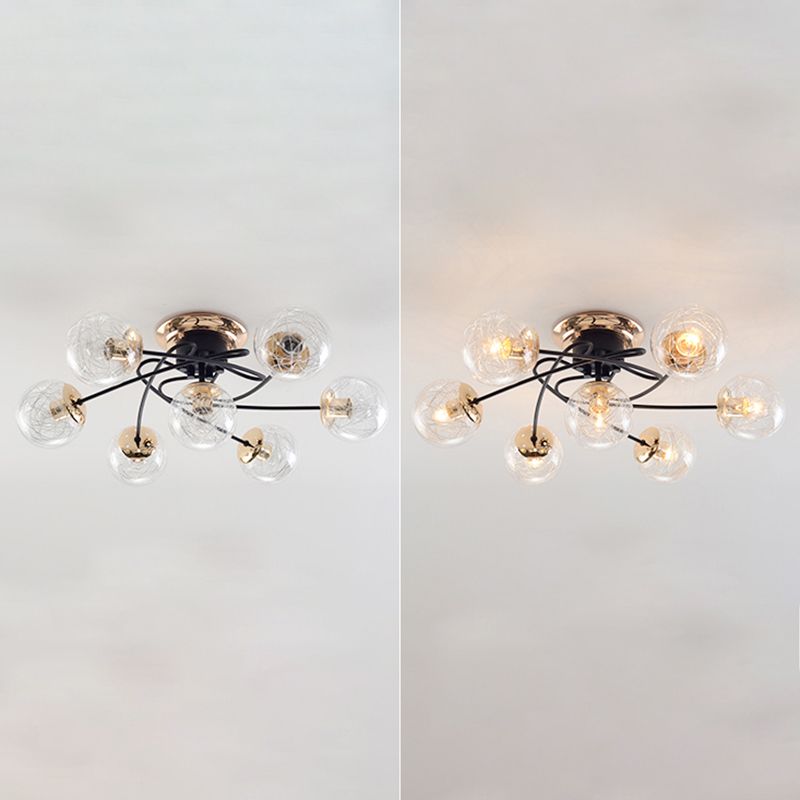 Black Contemporary Glass Flush Mount 1-Light Spherical Flush Ceiling Light for Bedroom