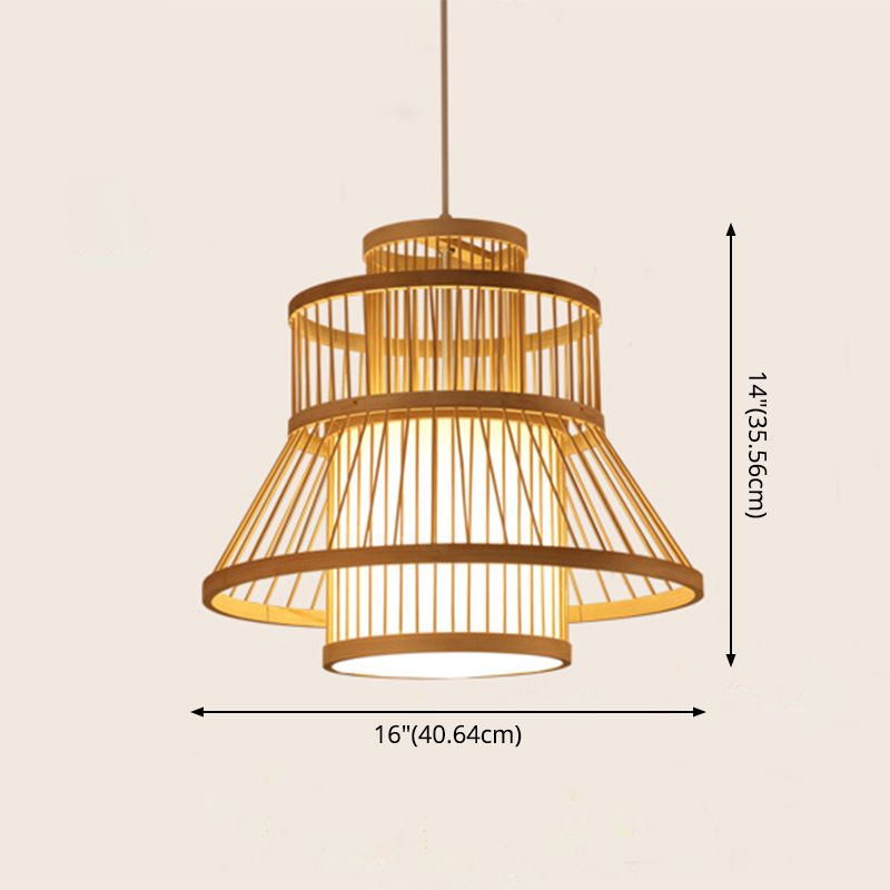 Wood Flared Pendant Light Fixture Nordic 1-Light Bamboo Suspension Light for Diner