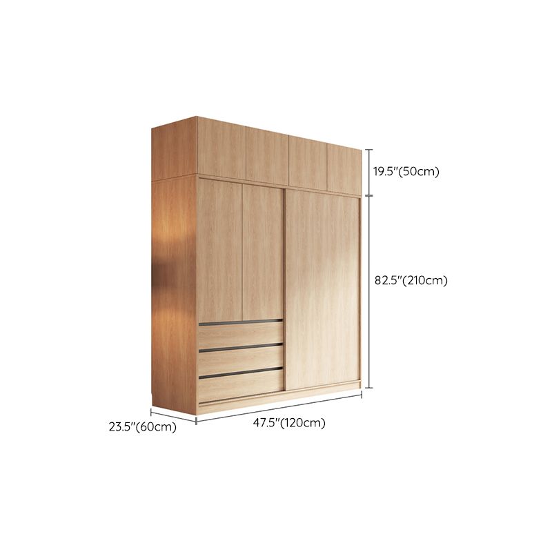Modern Light Wood Finish Cabinet with Drawers Manufactured Wood Storage Cabinet