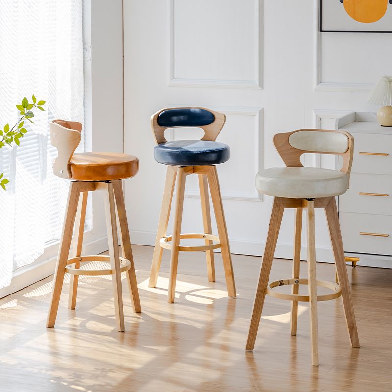 Contemporary Counter Round Bar Stool Armless Wood Bar Stool with Footrest