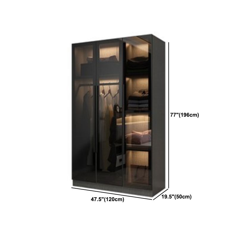 Contemporary Wardrobe Armoire with Shelves Wood and Glass Wardrobe Closet