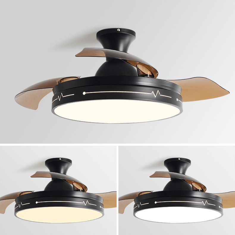 Round Shape Metal Ceiling Fan Lighting Kids Style Single Light Ceiling Fan Lamp