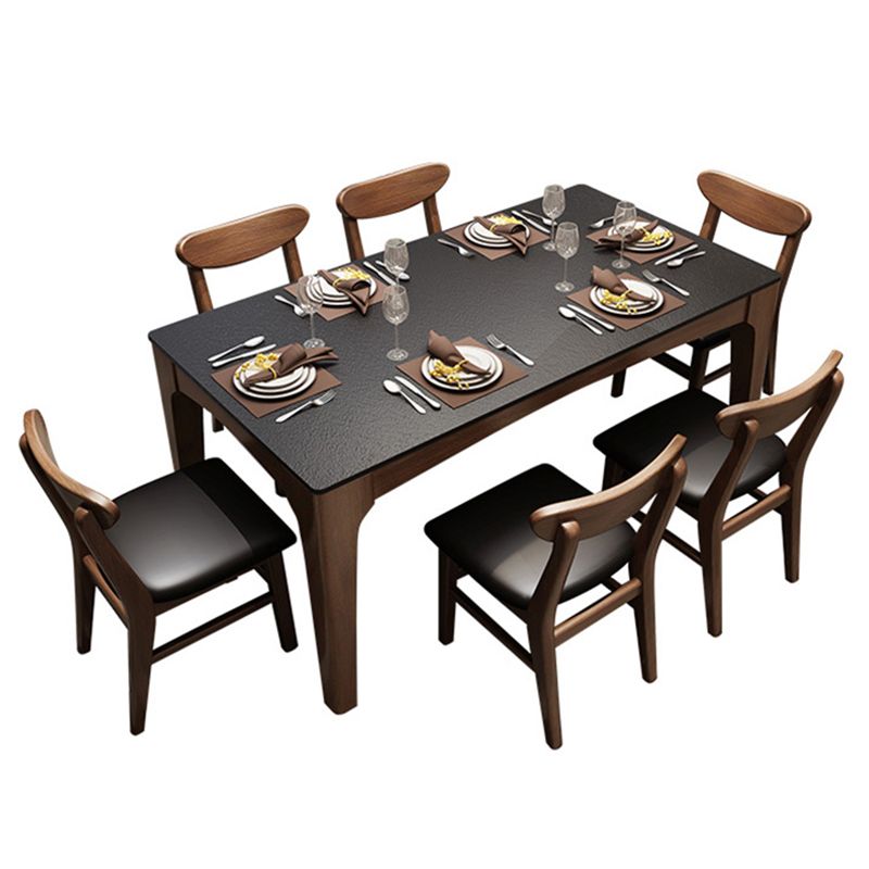 Rectangle Sintered Stone Dining Table Solid Wood Frame Dining Table