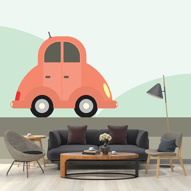 Vehicle Illustration Stain Resistant Mural Wallpaper Sitting Room Wall Mural